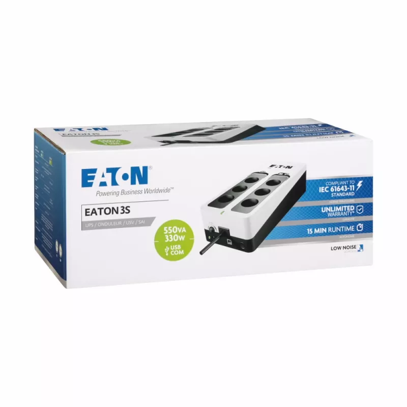 Eaton 3S 550 DIN 0.55 kVA 330 W 6 lizdų nepertraukiamo maitinimo šaltinis