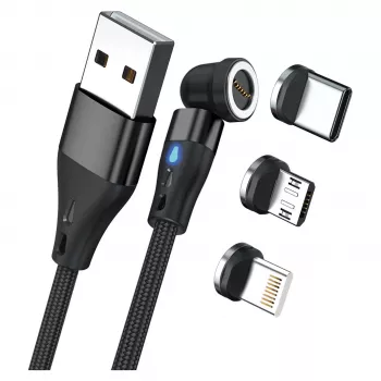 USB laidas RealPower MagneticCharge3 0,2 m USB A juodas greitas įkrovimas
