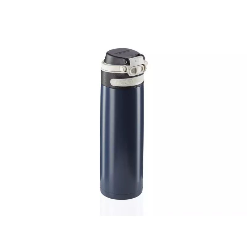 Kelioninis puodelis Leifheit 03275 600 ml nerūdijantis plienas, dvigubos sienelės, nesandarus, atverčiamas dangtelis, rankena, juoda/mėlyna