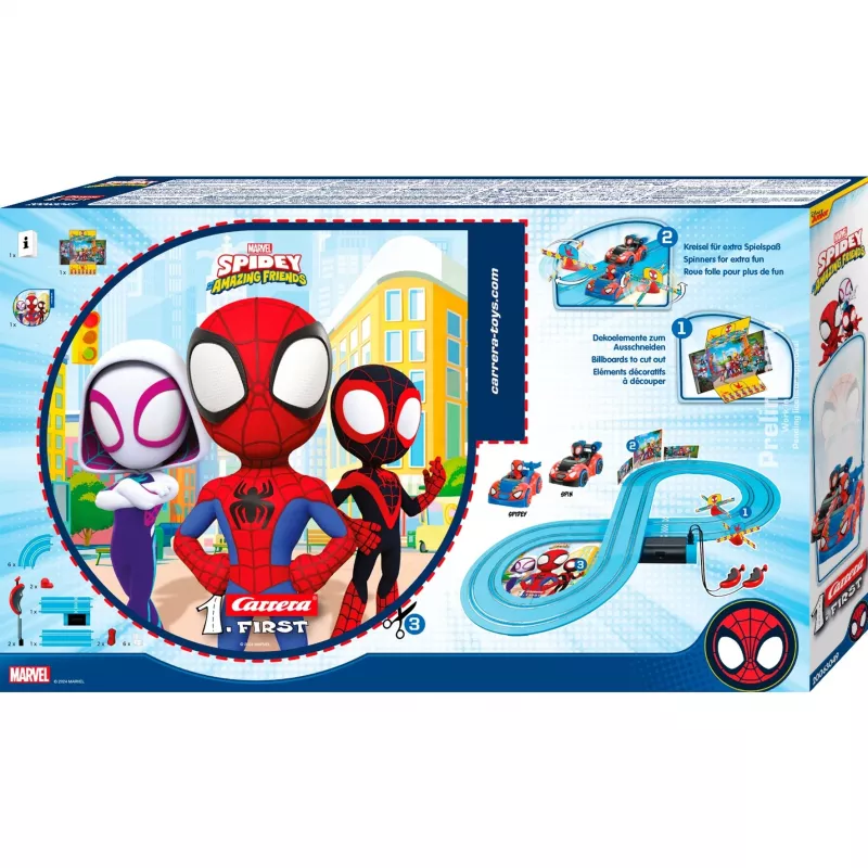 Slot car rinkinys CARRERA FIRST Spidey 20063049 – vaikų lenktynių trasos pradžiamokslis