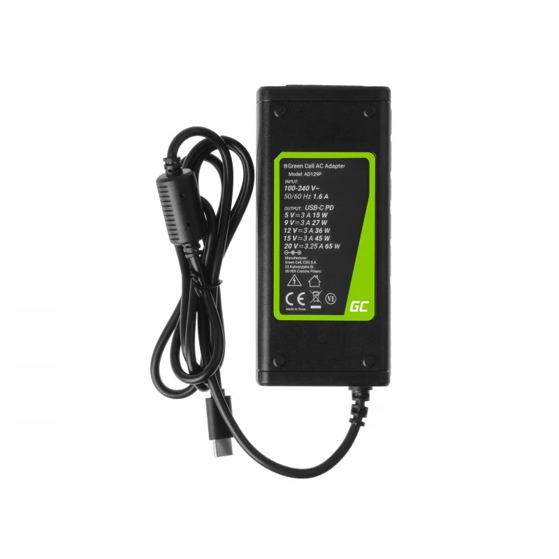 Green Cell AD134P USB-C įkroviklis AC adapteris 65W nešiojamam kompiuteriui, planšetei, išmaniajam telefonui