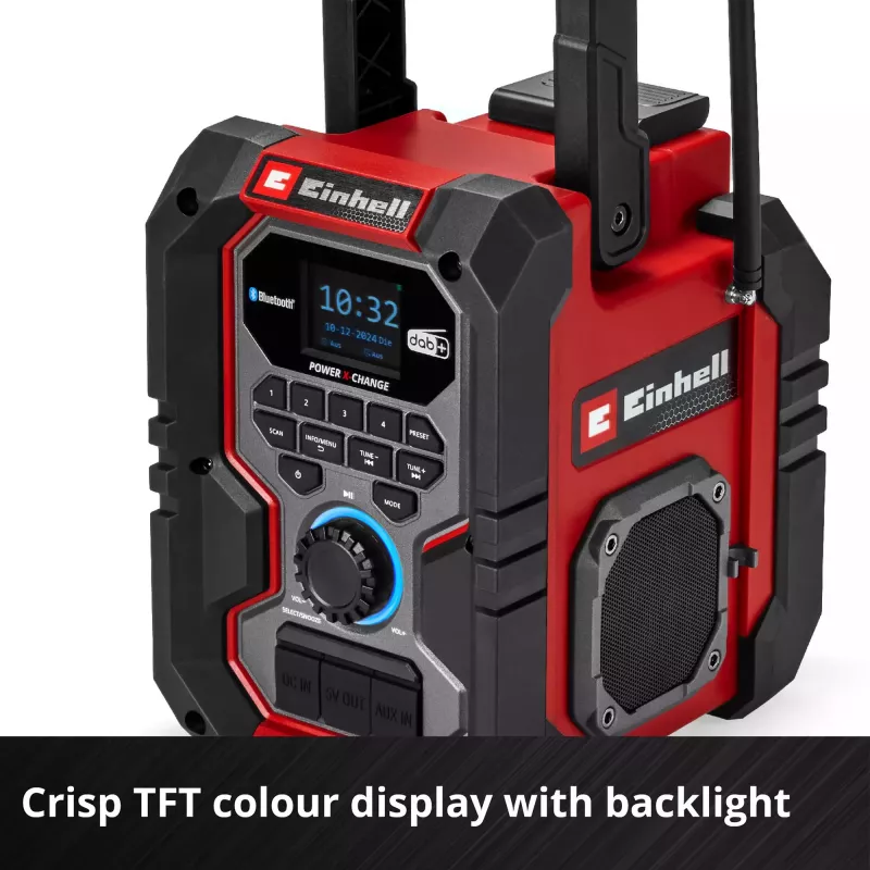 Nešiojamas radijas EINHELL TE-CR 18 Li DAB+ FM Bluetooth USB, maitinamas akumuliatoriumi (suderinamas su TE-CR 18 Li)