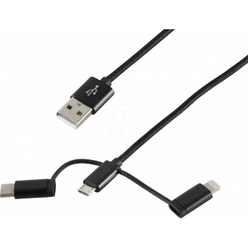 USB laidas ShiverPeaks BS14-50068 1 m USB A / USB C + Micro-USB B + Lightning juodas