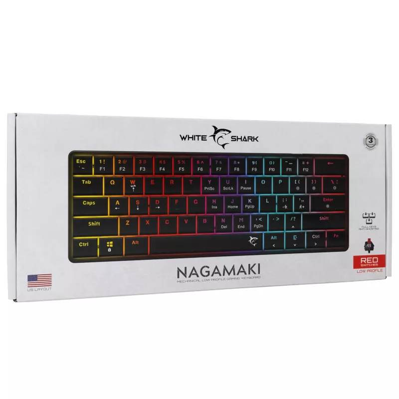 Mechaninė klaviatūra White Shark Nagamaki Black – US išdėstymas, raudoni mechaniniai jungikliai