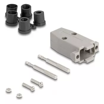 Kabelio gaubtas DELOCK D-Sub plastikinis korpusas 9 kontaktų kištukui/kištukinei su guminiais tarpikliais, pilkas, 31,2×47,9×16,6 mm