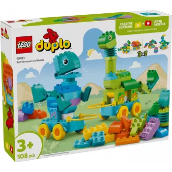 Statybinis žaislas LEGO DUPLO 10451 Dinozaurai ant ratų 3-in-1 rinkinys, 108 detalės, nuo 3 metų, aukštis 220 mm