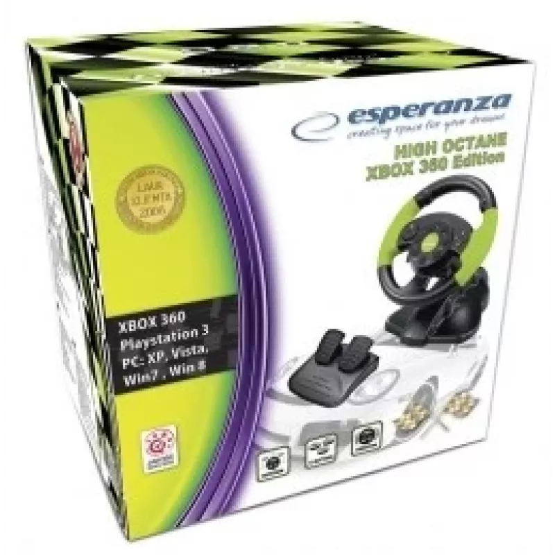Esperanza EG104 High Octane vairas su pedalų komplektu, PC/PS3/Xbox 360, juodos ir žalios spalvų