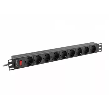 Lanberg PDU-09F-0300-BK maitinimo paskirstymo blokas, 9x F tipo lizdai, 3 m kabelis, aliumininis korpusas, 10 A