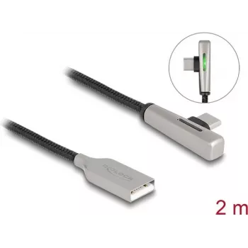 DeLOCK USB 2.0 kabelis Type-A kištukas į Type-C kištuką lenktas 60W 2m