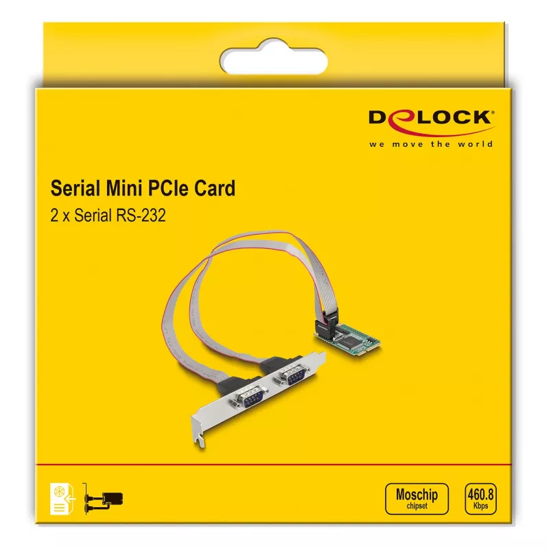 DeLOCK Mini PCIe pilno dydžio kortelė į 2 x Serial RS-232 D-Sub 9 kontaktų