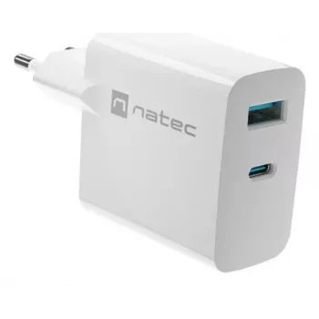 NATEC NUC-2144 Universalus mobiliojo įrenginio greitasis AC įkroviklis, baltas, vidaus naudojimui