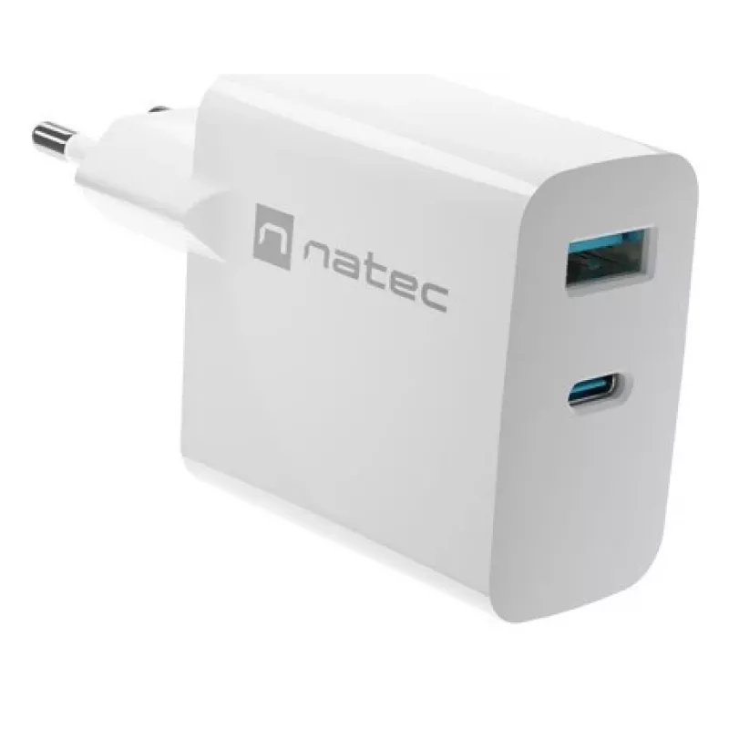 NATEC NUC-2144 Universalus mobiliojo įrenginio greitasis AC įkroviklis, baltas, vidaus naudojimui