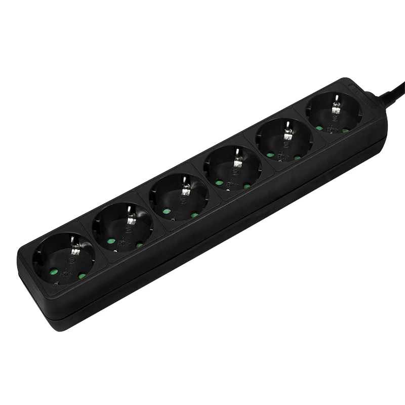 Prailginimo laidas LogiLink LPS238B 1,5 m, 6 lizdų, juodas