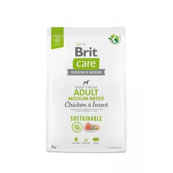 Sausas šunų ėdalas Brit Care Sustainable Adult Medium Breed Chicken & Insect, 3 kg, baltymai 26%, riebalai 16%
