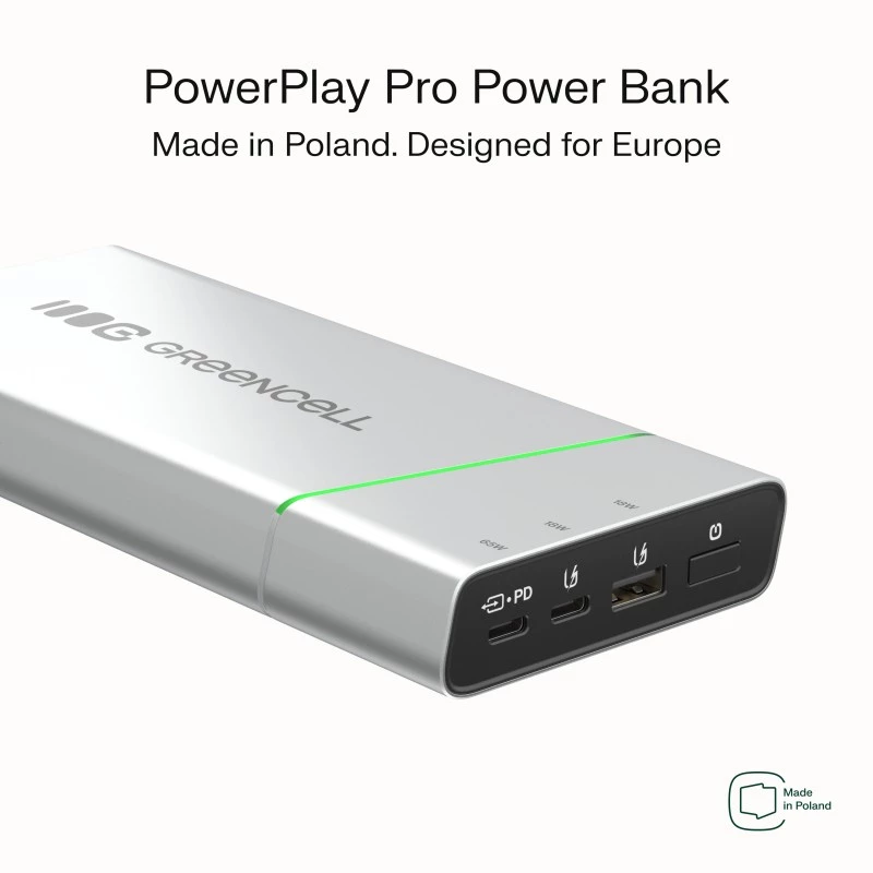 Nešiojama baterija Green Cell BPLGC20P 20800 mAh Li‑Ion, USB‑C PD 65W, 2x USB‑C + 1x USB‑A, aliumininis korpusas