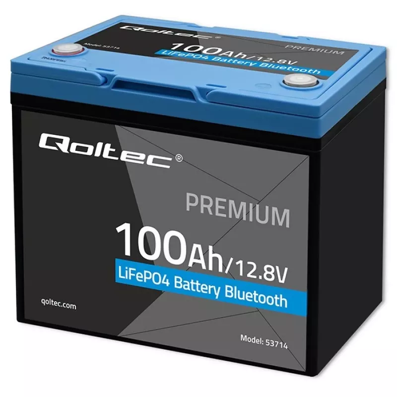LiFePO4 baterija QOLTEC 12,8V 100Ah su Bluetooth