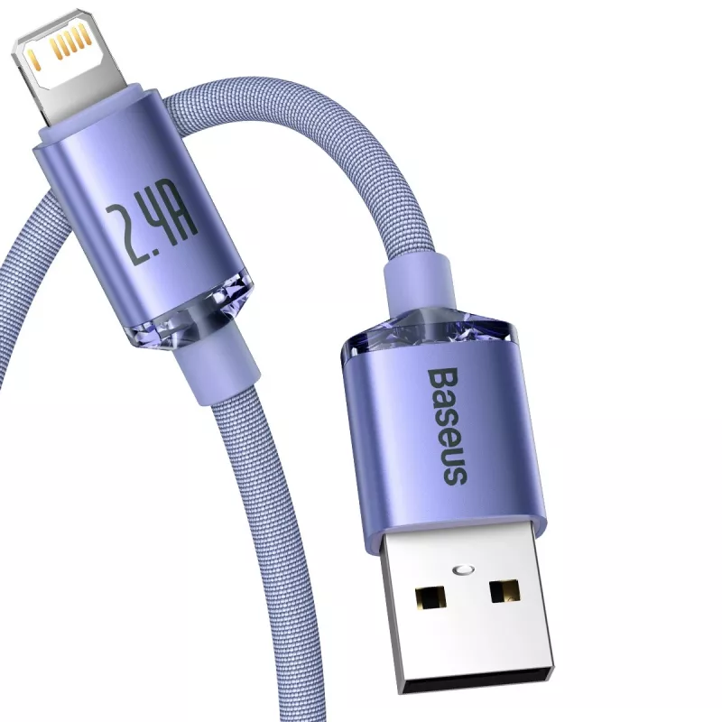 Baseus Crystal Shine laidas USB į Lightning, 2,4A, 2m (violetinis)