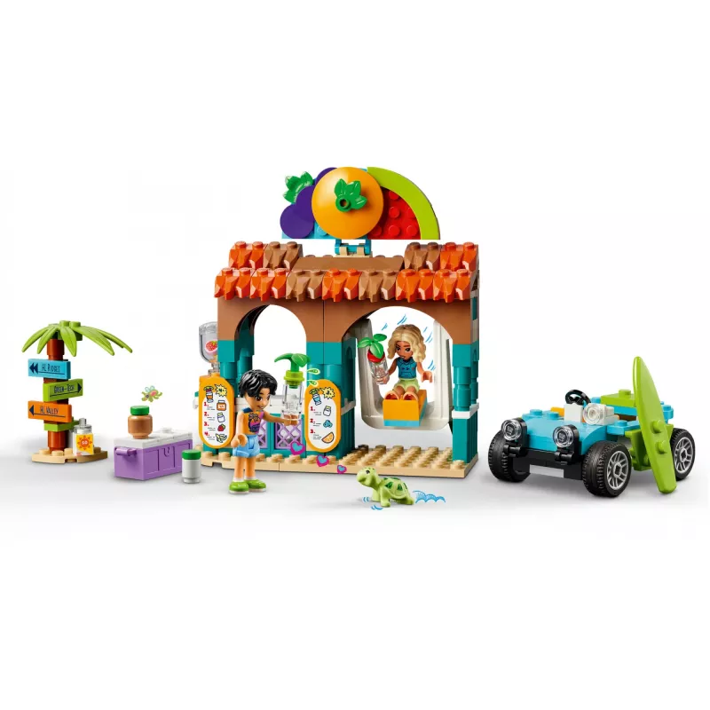 LEGO Friends paplūdimio kokteilių stendas – vaikiškas vaidmenų žaidimų rinkinys su 2 mini lėlytėmis, vėžlio figūrėle ir aksesuarais, nuo 6 metų