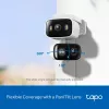 IP apsaugos kamera TP-LINK Tapo C246D — 3MP (2304×1296), 2,8 mm, 107,8° FOV, PTZ dviejų objektyvų, IP65, Wi-Fi/Gigabit, microSD iki 512 GB
