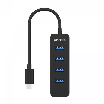 USB šakotuvas Unitek uHUB Q4 — 4 prievadų USB 3.2 Gen 1 (Type-A) šakotuvas, USB-C pagrindinis prievadas, 5 Gbit/s, 10 W, juodas