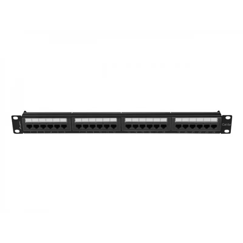 Pataisų skydas 1U LANBERG PPUA-1024-B, 24 prievadai, Cat6a, U/UTP, 1U stovas, gylis 102 mm, metalinis, juodas
