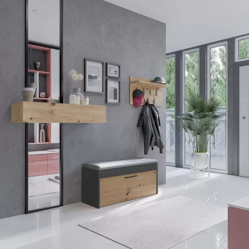 Uždara batų spintelė Top e Shop PARMA — antracitas ir ąžuolas, medžio drožlių plokštė, 1000×490×350 mm