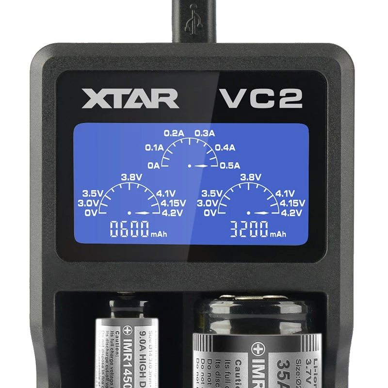 XTAR VC2 Buitinių baterijų įkroviklis USB