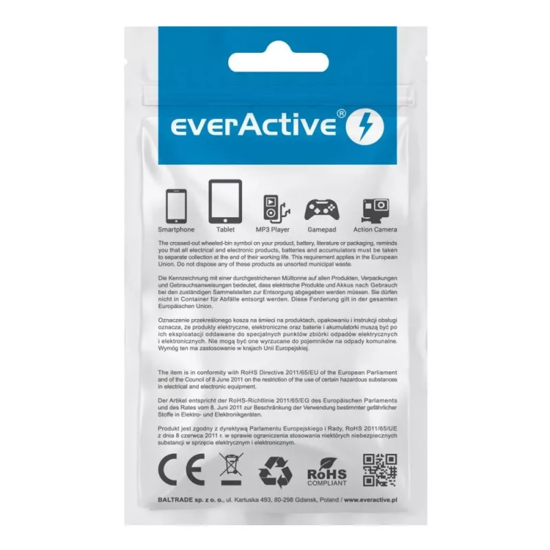 everActive USB laidas 1m - Baltas, silikoninis, greitas įkrovimas, 2,4A - CBS-1MW