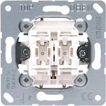 Jung 535 U mygtukinis jungiklis, 1 polius (1P), 250 V AC, 10 A, laidinis, metalo baltumo