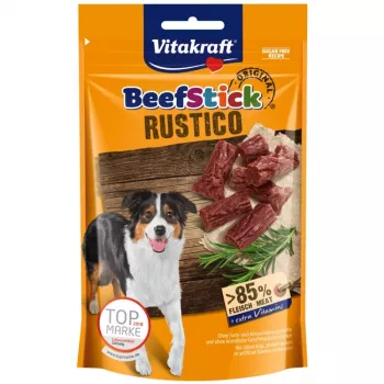 Šunų skanėstas Vitakraft Beef Stick Rustico 55 g – kramtomas jautienos skonio lazdynas, baltymai 30%, riebalai 25%