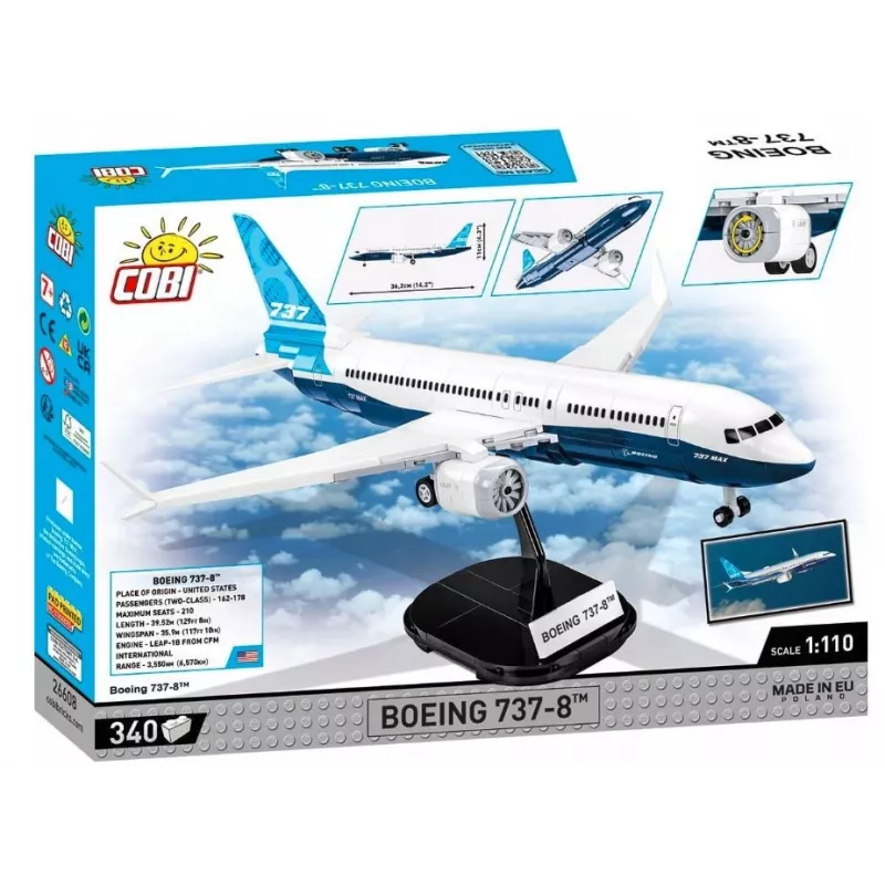 Konstruktorius Cobi Boeing 737-8 – 340 detalių, rekomenduojamas amžius 7+, mėlynas ir baltas