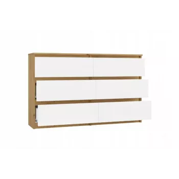 Komoda su 6 stalčiais 120 cm Malwa — Artisan Oak / Balta, medžio drožlių plokštė