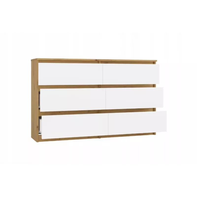 Komoda su 6 stalčiais 120 cm Malwa — Artisan Oak / Balta, medžio drožlių plokštė