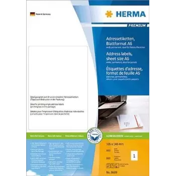 HERMA Premium adresų etiketės - Popierius - matinis - nuolatinis lipnus sluoksnis - Balta - 105 x 148 mm 800 etikečių (800 lapų x 1) (8689)