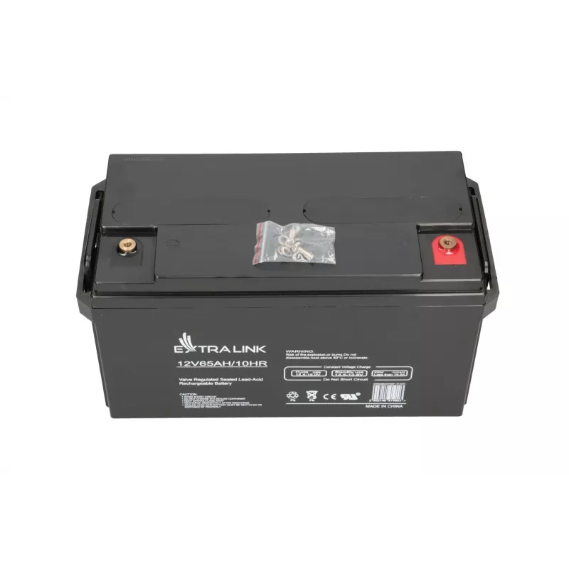 Švino rūgšties akumuliatorius Extralink AGM 12V 65Ah, VRLA, juodas, 1 vnt.