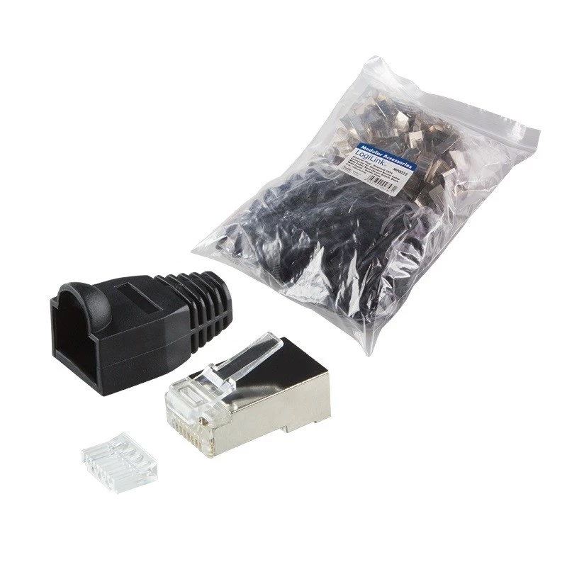 RJ45 jungtis LogiLink MP0022 juoda permatoma, Cat.6 ekranuota, 100 vnt.