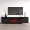 Spintelė TV su elektriniu židiniu cama meble LUXE 301126, 182,6×34,5×37,5 cm, juodos glotnios spalvos