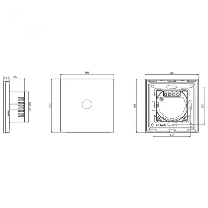 Touch Switch Spring One Way Glass Black lietuviškai