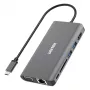 UNITEK uHUB O8+ 8-in-1 USB-C stotelė, pilka, aliuminis, 100W PD