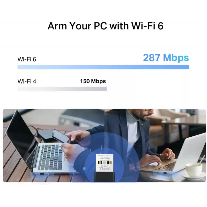 USB Wi-Fi adapteris MERCUSYS MA14N — USB Type‑A, 2.4 GHz vienos juostos, iki 287 Mb/s, juodas