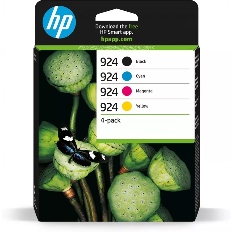 HP 924 CMYK Original rašalo kasetės 4 vnt., juoda, žalsvai mėlyna, rausvai raudona, geltona, 500 puslapių, 400 puslapių
