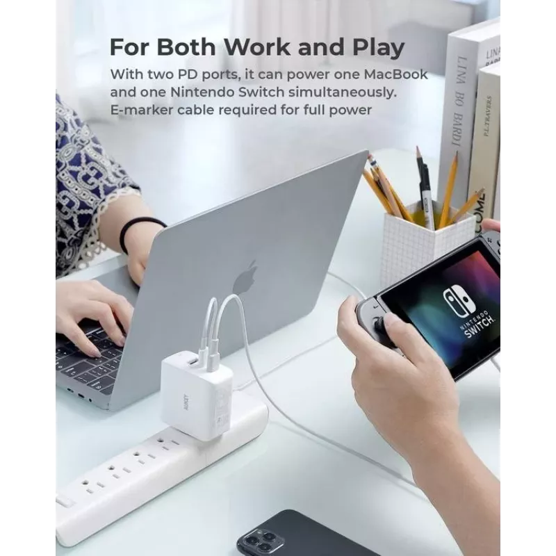 AUKEY PA-B6S Baltas Omnia Mix GaN itin greitas sieninis įkroviklis