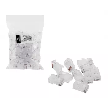 RJ45 kištukas GEMBIRD PLUG3UP6/100, Cat5, tiesus, permatomas, auksuoti kontaktai, pakuotė 100 vnt.