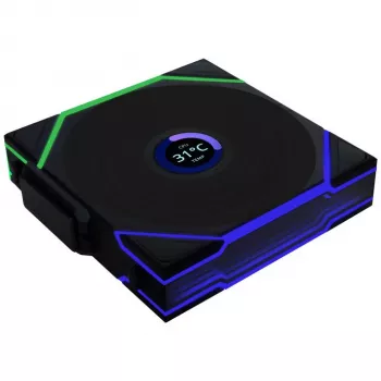 120 mm ARGB PWM belaidis korpuso ventiliatorius su LCD ekranu Lian Li UNI FAN TL