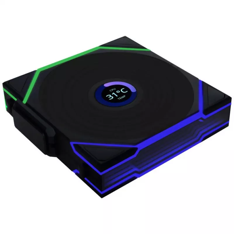 120 mm ARGB PWM belaidis korpuso ventiliatorius su LCD ekranu Lian Li UNI FAN TL