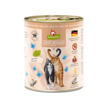 Šlapias kačių ėdalas Fox4Pets DeliCATessen Pur Veršiena 800 g skardinė, suaugusioms katėms, pilnavertis pašaras, hipoalerginis, be glitimo ir sojos
