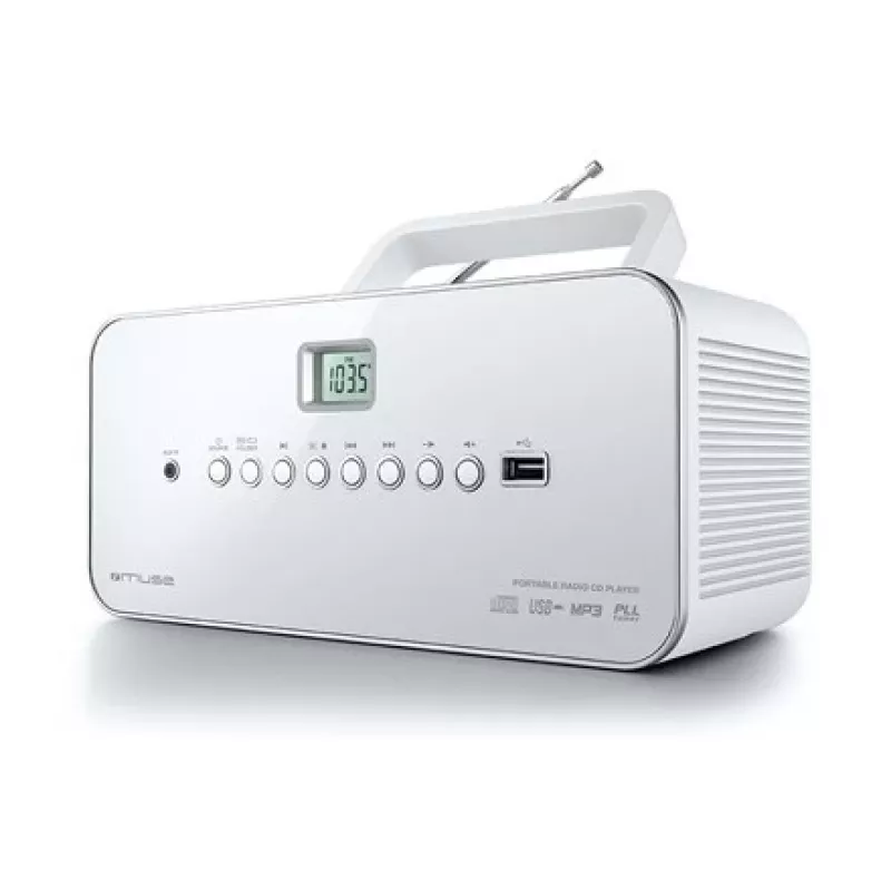 Nešiojama stereo sistema Muse M-28RDW – CD/MP3 grotuvas, FM/MW imtuvas, 3W RMS, balta, 1,4 kg