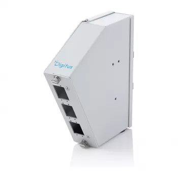 DIN bėgio skaidulinės optikos sujungimo skirstytuvas DIGITUS DN-96893 — kampuotas, 6 SC DX / LC Quad, aliuminis, pilkas
