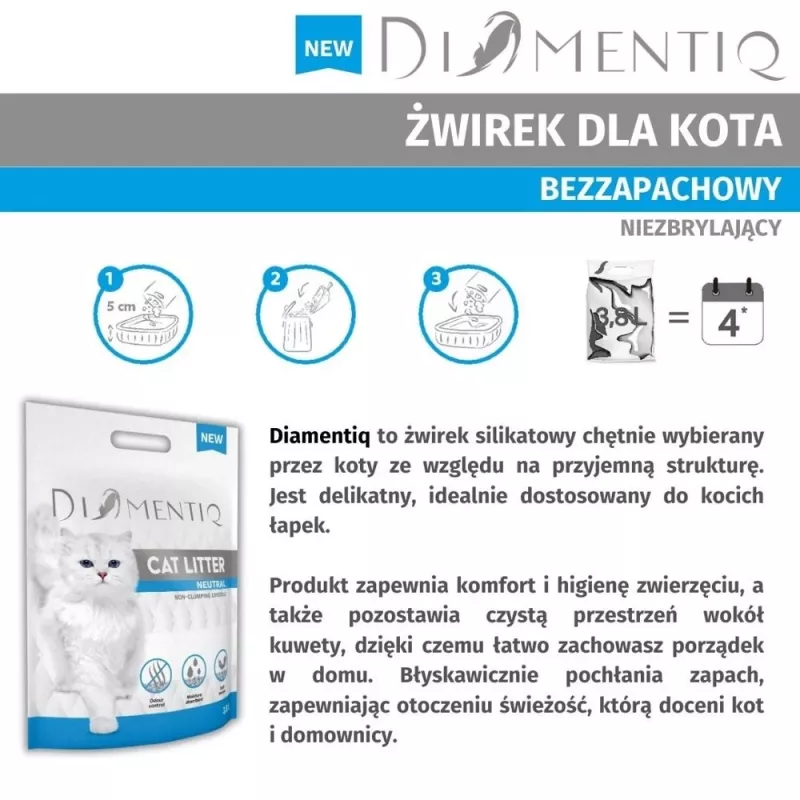 Kačių kraikas DIAMENTIQ Neutral bekvapis silikoniniai granulės 30 L – 1–6 mm