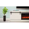 Spintelė televizoriui su elektriniu židiniu Cama Meble GRANERO modelis RTV GRANERO + KOM B/B, 200x56,7x35 cm, balta/blizganti balta, 2 durys, 2 lentynos, MDF/mdrožlė